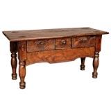 19th Century Antique Carved Table With Three Drawers and Turned Legs 3