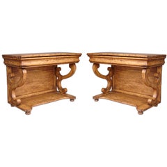 Pair of Conacaste Wood Consoles With Drawer