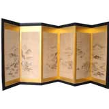 19th Century Chinese Hand Painted Landscape Screen