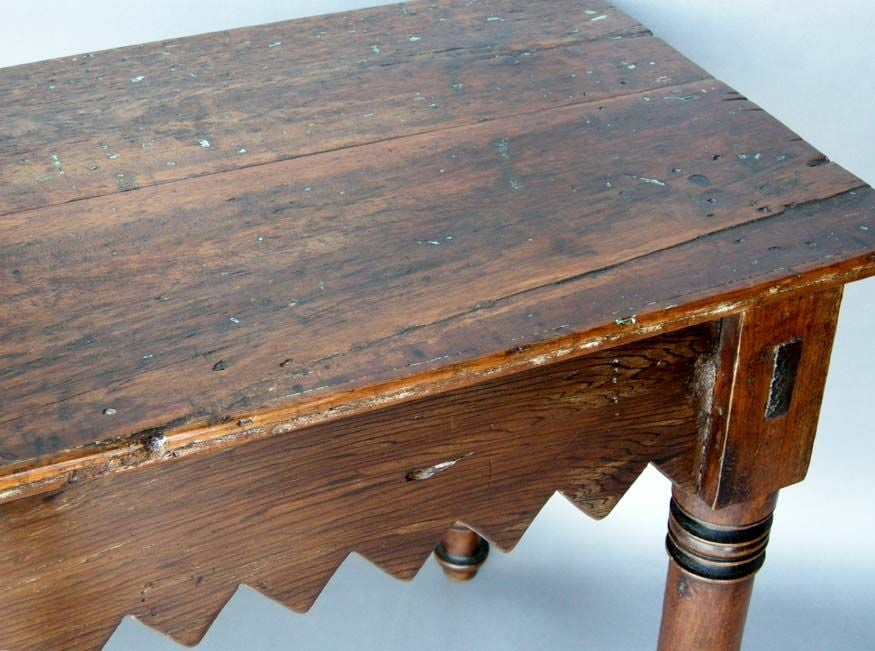 Guatemalan Antique Tropical Hardwood Console Table With Scalloped Apron