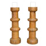 Antique 19th Century Large Scale Wooden Candle Sticks