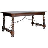 Antique Spanish Walnut Desk With Iron Stretchers