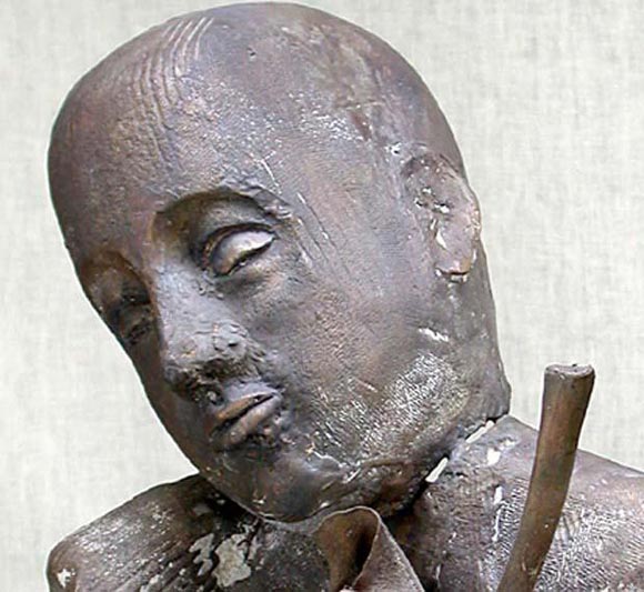 Bust With Leaf. Cast Bronze Sculpture, by Simon Toparovsky, 2003
