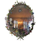 Vintage Italian Tole Oval Mirror with Four Lights