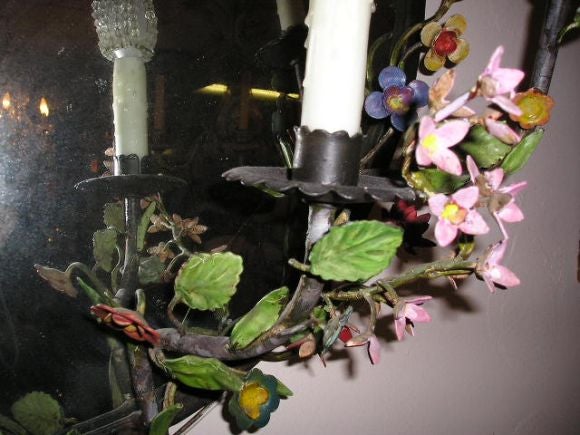 Italian Tole Oval Mirror with Four Lights