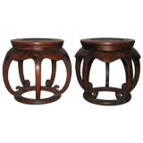 Shanxi Caned Top Red Lacquered Carved Stools