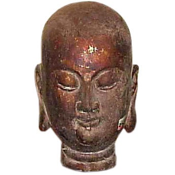 Wooden Buddha Head on Stand