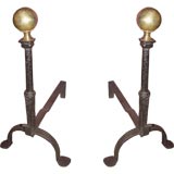 English 18th C Brass and Wrought Iron Andirons