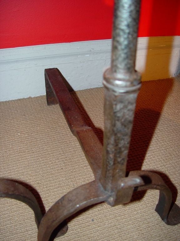 English 18th C Brass and Wrought Iron Andirons 2