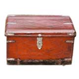 Vintage Late 19th century Red Leather Traveling Trunk with Stitching