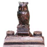 Antique A 19th c. Blackforest Carved Wooden Owl Inkstand