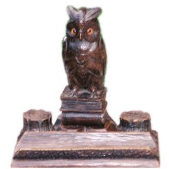 A 19th c. Blackforest Carved Wooden Owl Inkstand