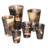 A Set of Six Variegated Horn Drinking Cups