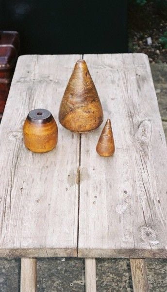 A selection of three plumbers lead working forms in wood with wonderful character.  <br />
<br />
Sizes: <br />
8