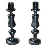 A Pair of Mid 19th c. English Turned Ebony Candlesticks