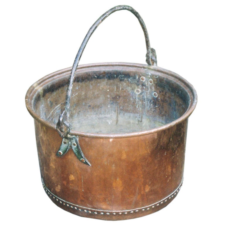 18th c. English Copper Apple Kettle with Wrought Iron Handle