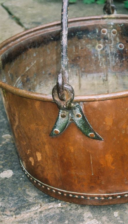 18th c. English Copper Apple Kettle with Wrought Iron Handle 1