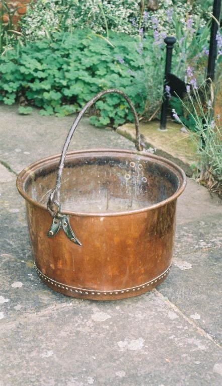18th Century and Earlier 18th c. English Copper Apple Kettle with Wrought Iron Handle