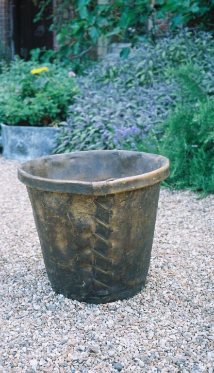 English 18th c. Hand Stitched Leather Hide Log Bucket