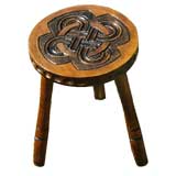 Early 20th c. Arts & Crafts Stool with Celtic Carving