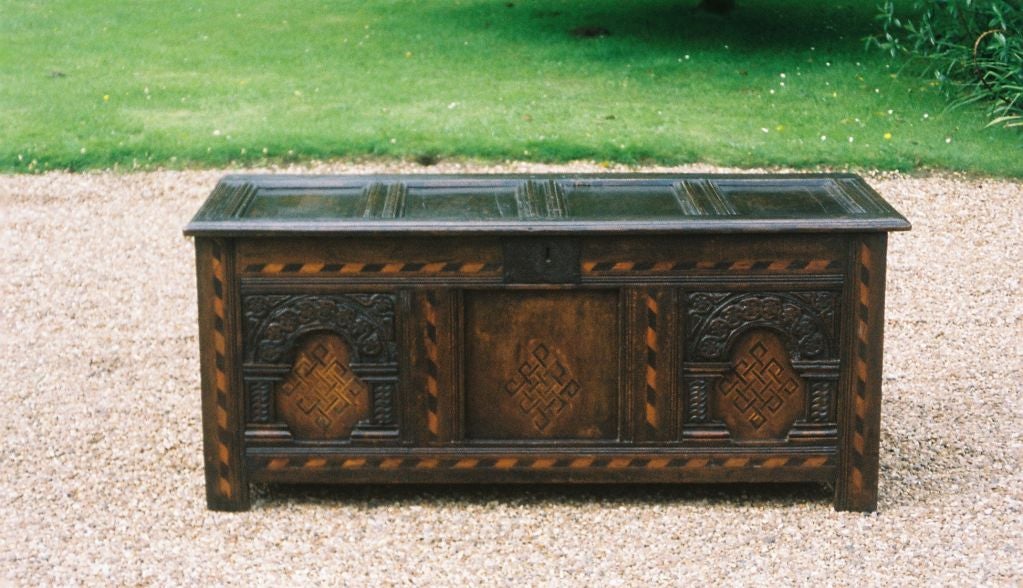 17th c. English Inlaid, Arcaded and Paneled Oak Coffer