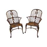 Rare Pair of 18th c English Yewwood  Windsor Armchairs