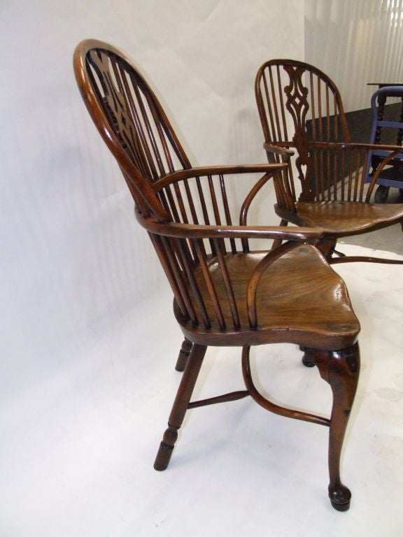 18th Century and Earlier Rare Pair of 18th c English Yewwood  Windsor Armchairs