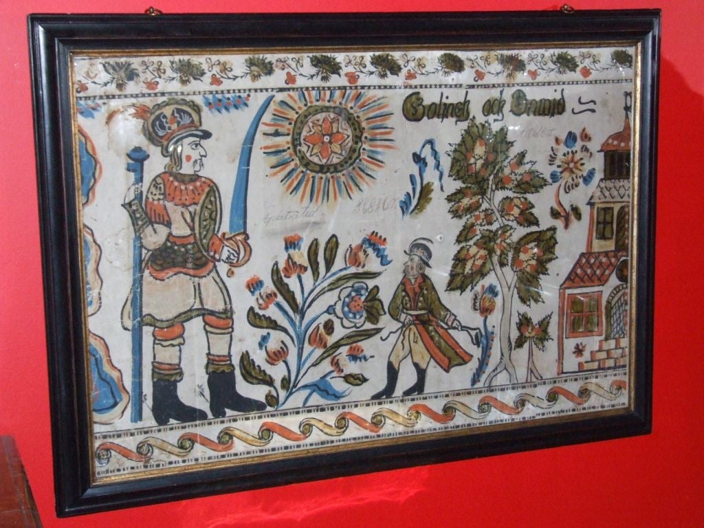 Swedish 18th c. Folk Painting of David and Goliath