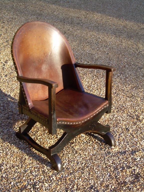 Arts & Crafts Tub-Back Saddle Seat Hide Covered Leather Armchair