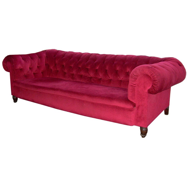19th c. English Roll Arm Button-back Chesterfield Sofa