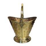 19th C English Brass Kindling Bucket with Polka-dot Design