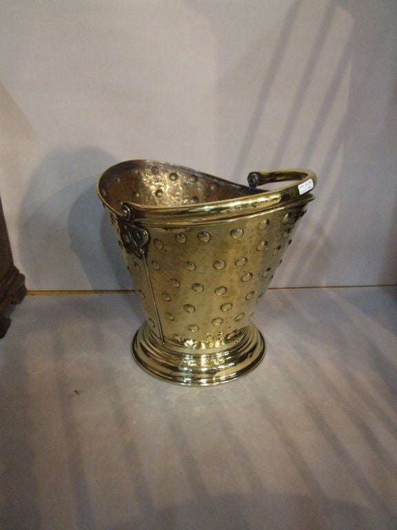 19th C English Brass Kindling Bucket with Polka-dot Design