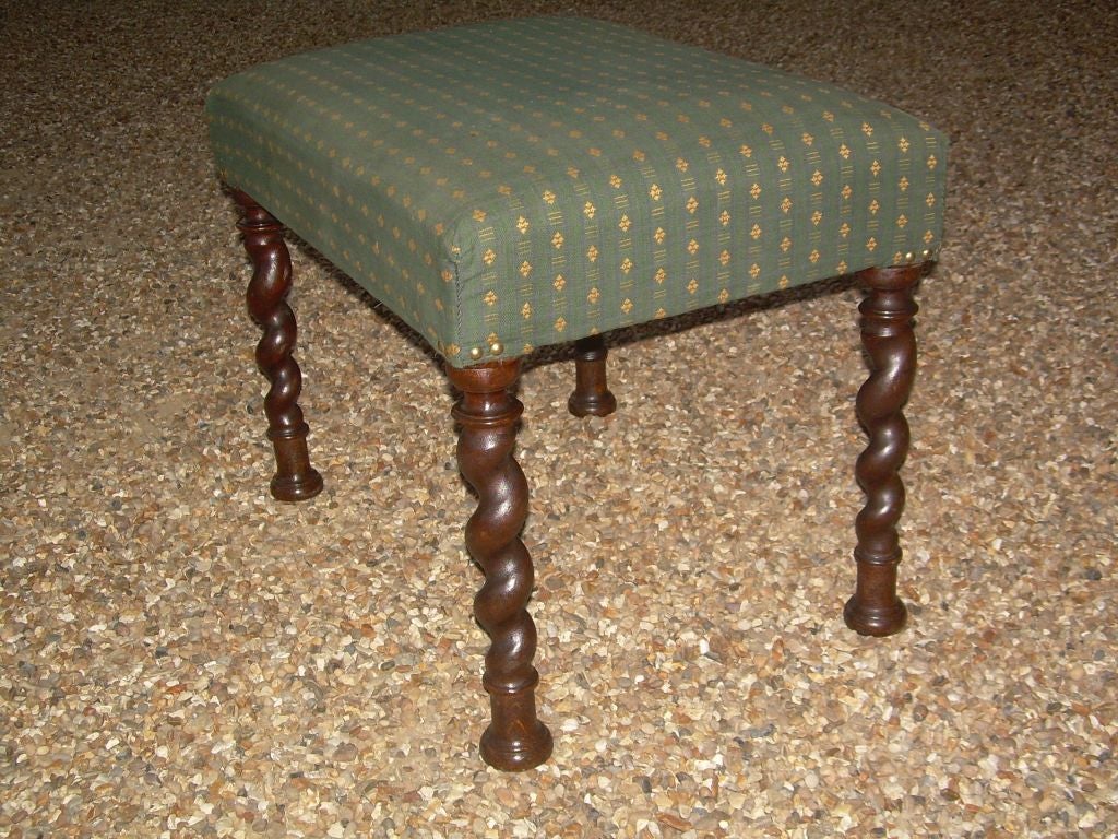 English 19th c. Upholstered Stool with Barley Twist Legs