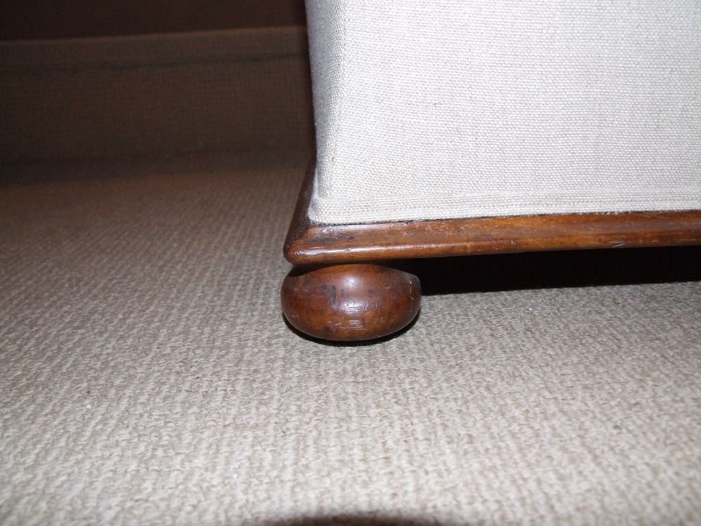 19th C English Linen Upholstered Square Ottoman