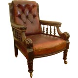 Antique 19th c. English Hide-Covered Button Back Library Armchair