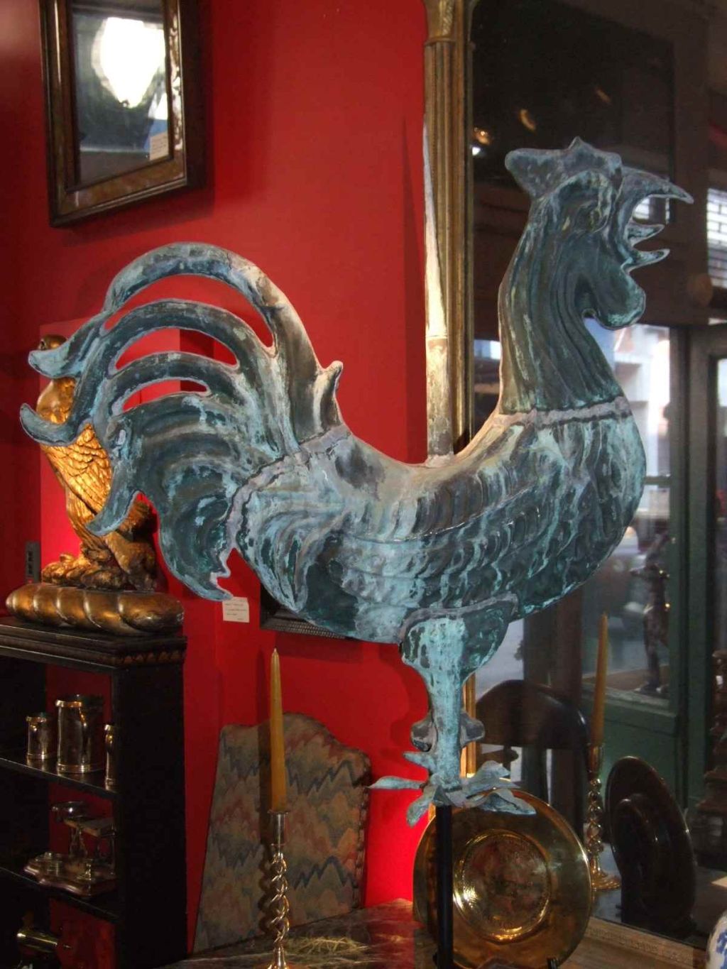 Rare 19th Century Copper Full Bodied Rooster Weathervane 1