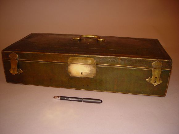 19th Century English gilt tooled green leather box