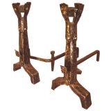 Arts and Crafts wrought iron andirons