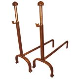 pair of wrought iron andirons