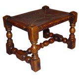 English Oak and Leather Stretcher Base stool