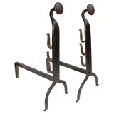 Antique Late 18th c. Blacksmith Made Wrought Iron Andirons