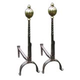 17th c. Italian Wrought Iron and Brass Andirons