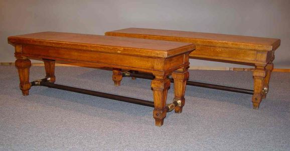 Impressive Pair of English Oak Hall Benches