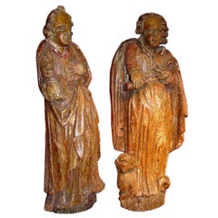 A Rare Pair of 16th c. Burgundian Giltwood and Polychrome Saints