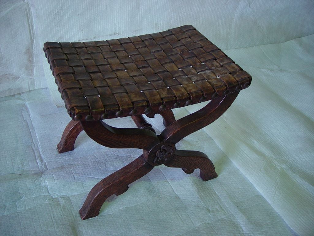 Arts & Crafts Woven leather Top Stool