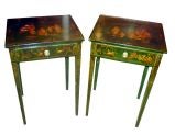 Pair chinoiserie lacquered side tables with central drawers