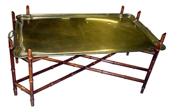 Faux Bamboo Coffee Table with Brass Tray