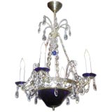 Antique Gustavian style crystal and cobalt-blue glass chandelier