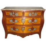 Marquetry marble-top bombé commode