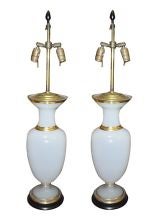 Pair Opaline Urn-Shaped Lamps